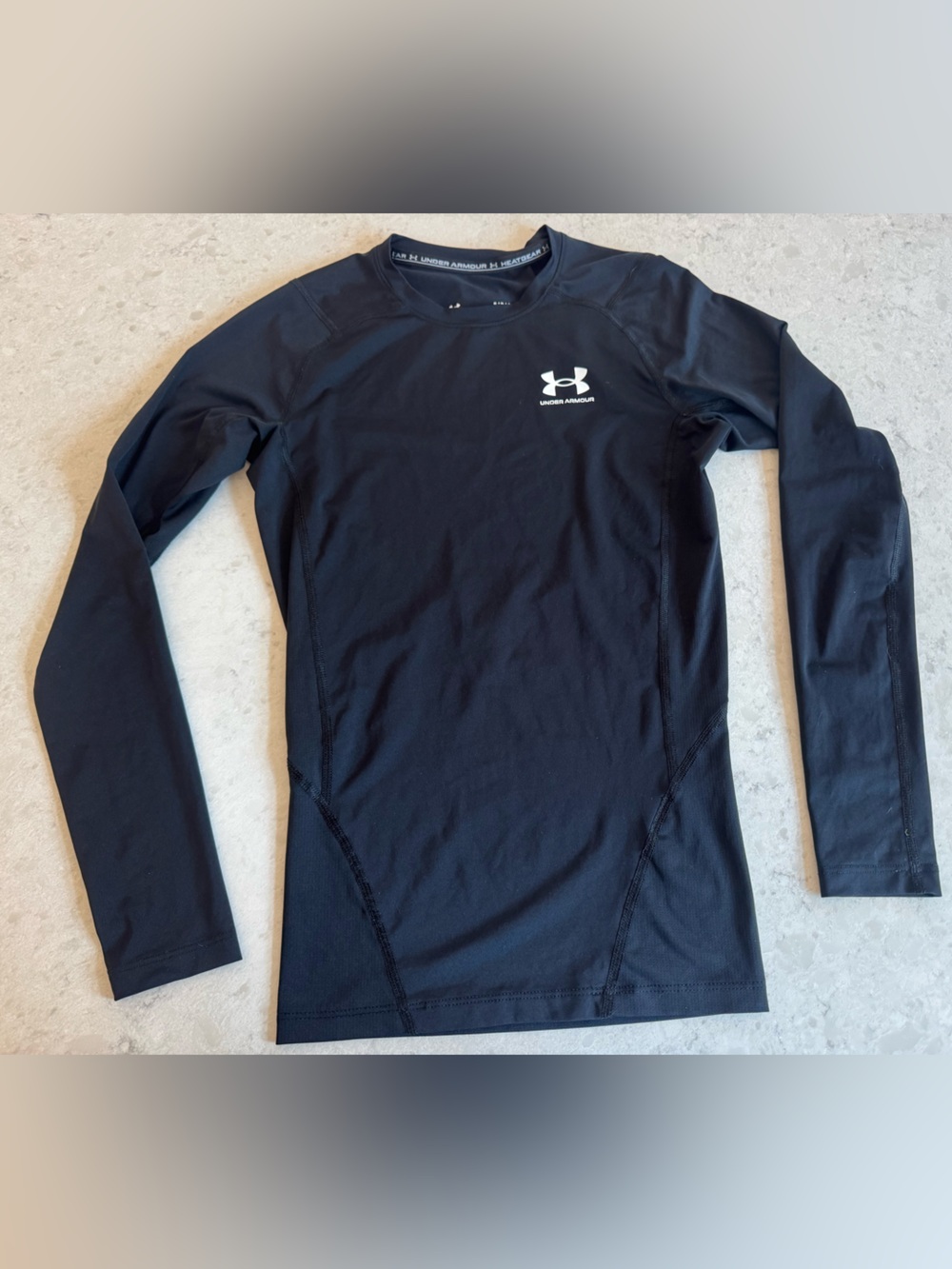 Under Armour Black Long-Sleeve Compression Top with White Logo Small